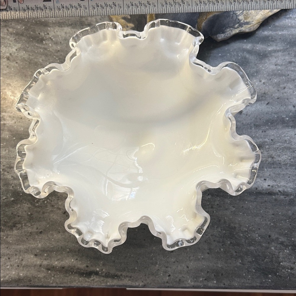 Milk Glass White Ruffled Glass Bowl